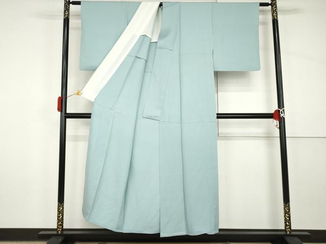 平和屋着物▽上質な色無地 単衣 紗綾形地紋 白藍色 正絹 逸品 AABI8071cs