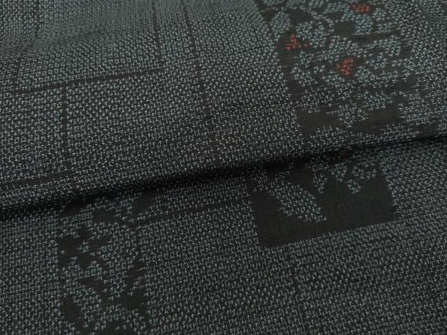 平和屋着物▽塩沢紬 単衣 色紙重ね草花文 正絹 逸品 AABI8073cs