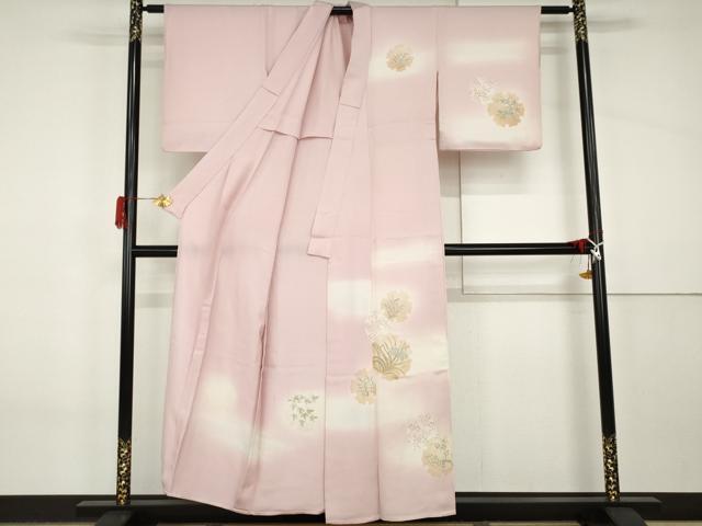 平和屋着物▽訪問着 単衣 手描き 雪輪枝花文 暈し染め 正絹 逸品 AABI8074cs