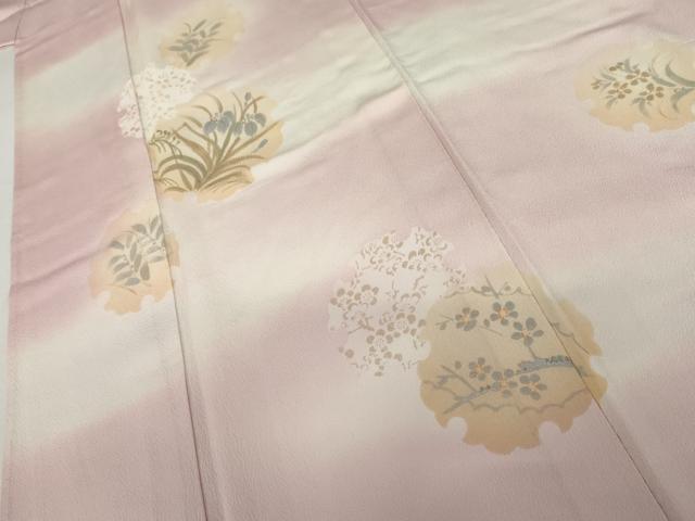 平和屋着物▽訪問着 単衣 手描き 雪輪枝花文 暈し染め 正絹 逸品 AABI8074cs