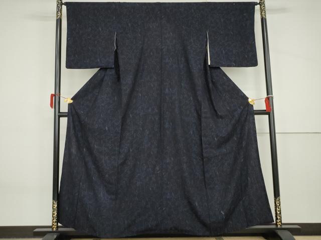 平和屋着物▽上質な紬 単衣 枝葉文 正絹 逸品 AABI8081cs