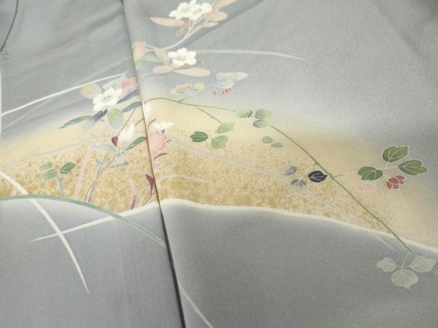 平和屋着物▽訪問着 単衣 友禅 作家物 枝花文 暈し染め 金彩 正絹 逸品 AABI8084cs