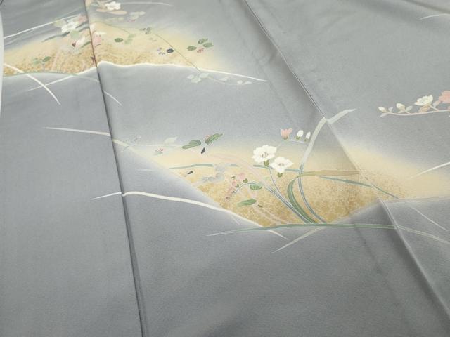 平和屋着物▽訪問着 単衣 友禅 作家物 枝花文 暈し染め 金彩 正絹 逸品 AABI8084cs
