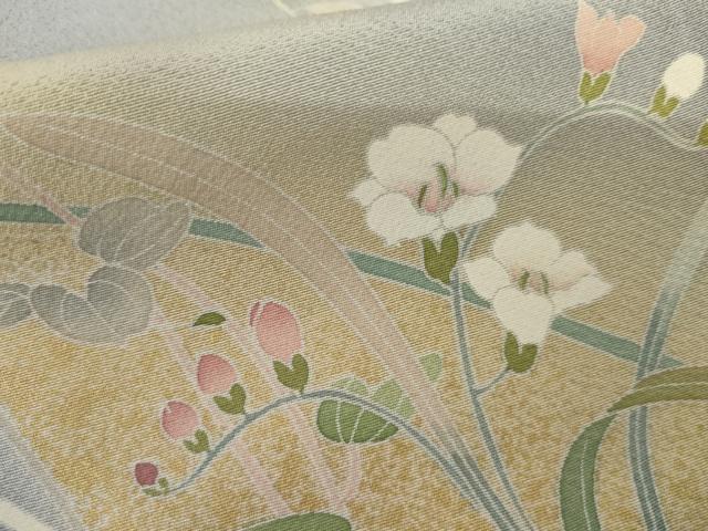 平和屋着物▽訪問着 単衣 友禅 作家物 枝花文 暈し染め 金彩 正絹 逸品 AABI8084cs