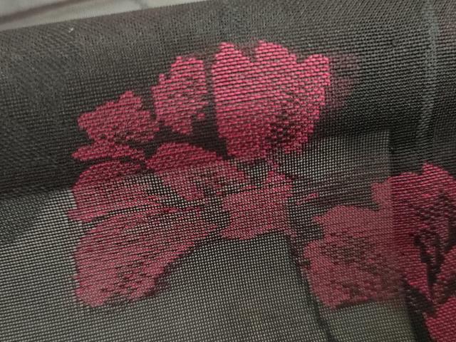 平和屋着物*夏物 小紋 紗 枝花文 黒地 正絹 逸品 AABI8087cs