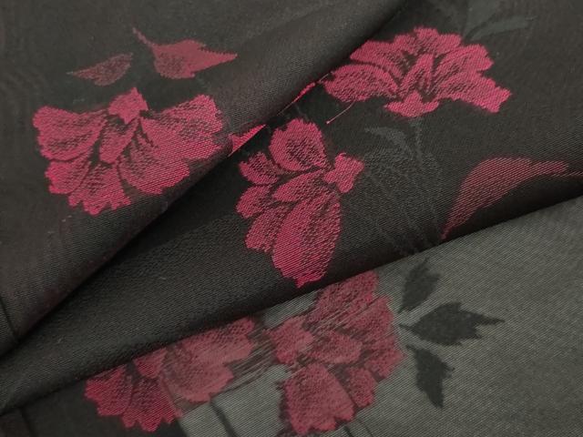 平和屋着物*夏物 小紋 紗 枝花文 黒地 正絹 逸品 AABI8087cs