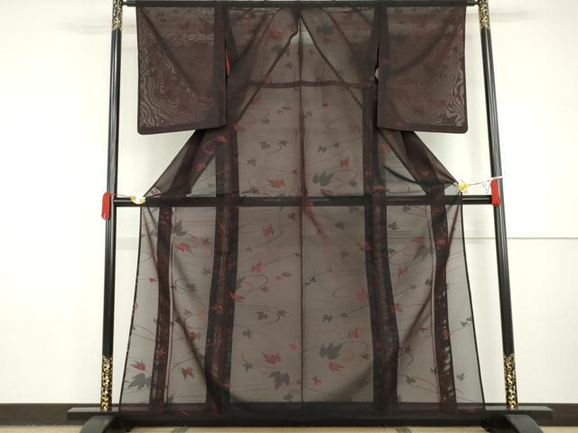 平和屋着物*夏物 小紋 紗 流水舞葉文 正絹 逸品 AABI8089cs