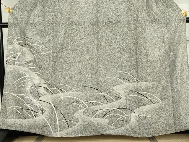 平和屋着物*夏物 訪問着 絽 駒刺繍 露芝 たたき染め 銀彩 正絹 逸品 AABI8108cs