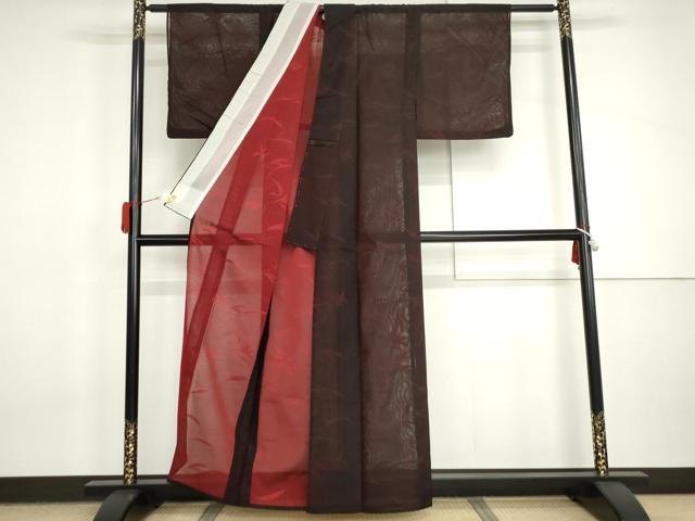 平和屋着物*夏物 小紋 縦絽 枝葉文 正絹 逸品 AABI8116cs
