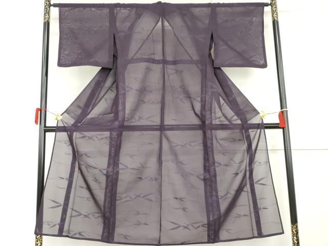 平和屋着物*夏物 色無地 枝葉紋紗 葡萄色 正絹 逸品 AABI8120cs