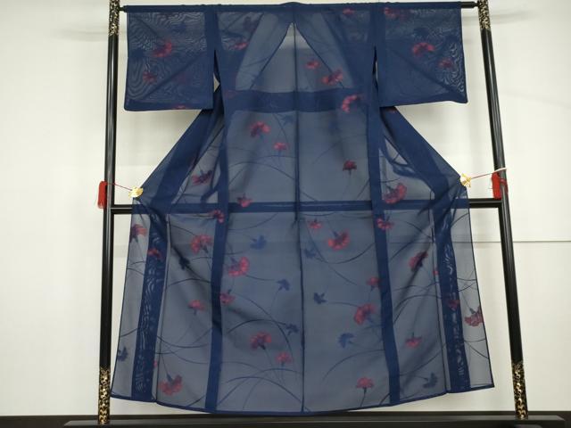 平和屋着物*夏物 小紋 紗 枝花文 正絹 逸品 未使用 AABI8159cs