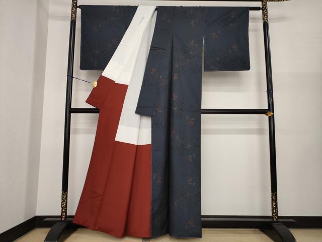 平和屋着物●本場大島紬 カタス9マルキ 花蔦草文 正絹 逸品 AABI8169ck