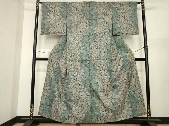 平和屋着物●本場大島紬 一元7マルキ 葉尽くし間道 正絹 逸品 AABI8173ck