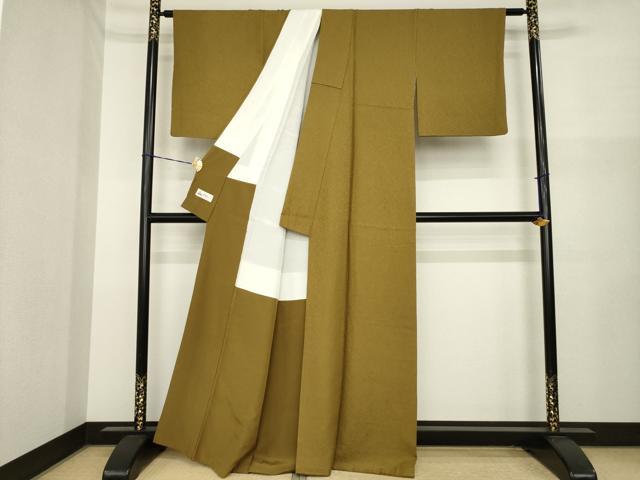 平和屋着物●上質な色無地 花唐草地紋 朽葉色 やまと誂製 正絹 逸品 AABI8181ck