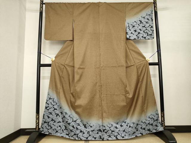 平和屋着物●本場大島紬 染大島 訪問着 葉尽くし 暈し染め 正絹 逸品 AABI8187ck