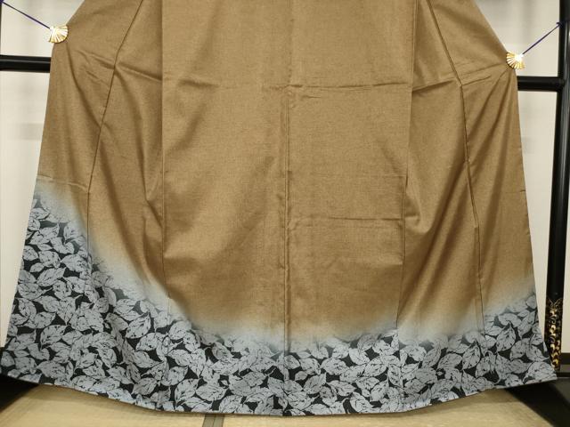 平和屋着物●本場大島紬 染大島 訪問着 葉尽くし 暈し染め 正絹 逸品 AABI8187ck