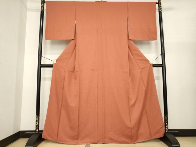 平和屋着物●上質な色無地 海老茶色 正絹 逸品 未使用 AABI8191ck