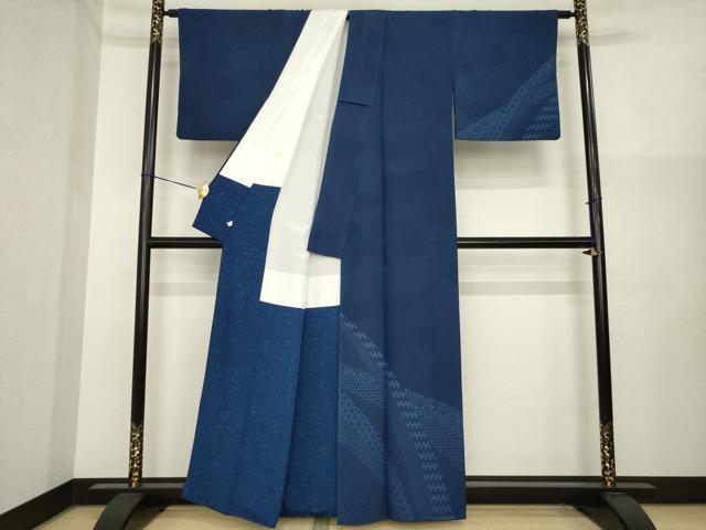平和屋着物●藍染作家 喜多野良造 訪問着 藍 吉祥文 正絹 逸品 AABI8197ck