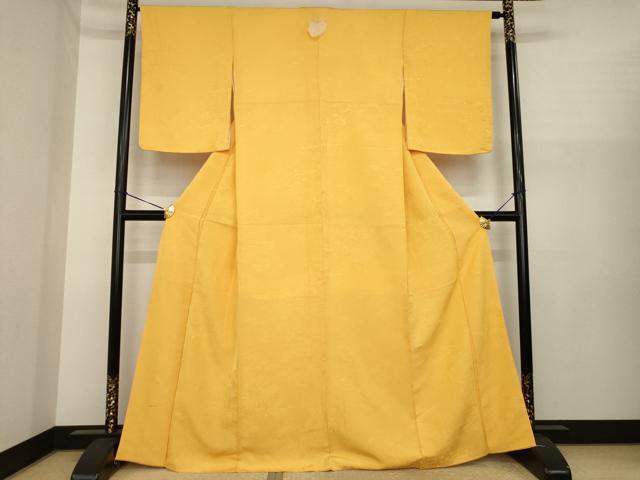 平和屋着物●上質な色無地 立波地紋 柑子色 正絹 逸品 AABI8198ck