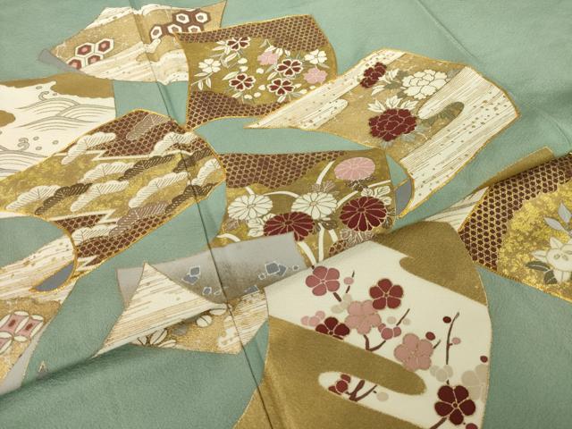 平和屋着物●豪華色留袖 駒刺繍 色紙重ね花文 金彩 正絹 逸品 AABI8203ck