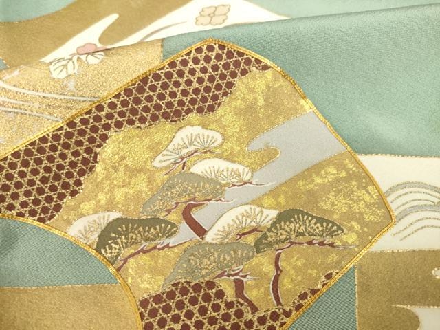 平和屋着物●豪華色留袖 駒刺繍 色紙重ね花文 金彩 正絹 逸品 AABI8203ck