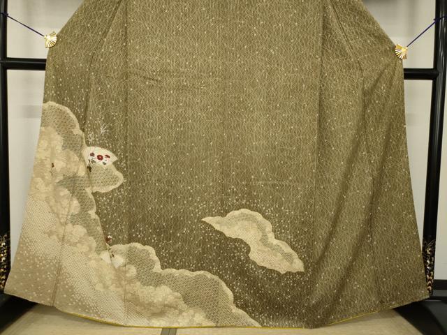 平和屋着物●訪問着 絞り 刺繍 雲重ね地紙花文 金彩 正絹 逸品 AABI8206ck