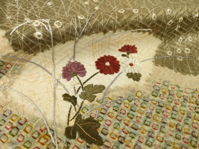 平和屋着物●訪問着 絞り 刺繍 雲重ね地紙花文 金彩 正絹 逸品 AABI8206ck