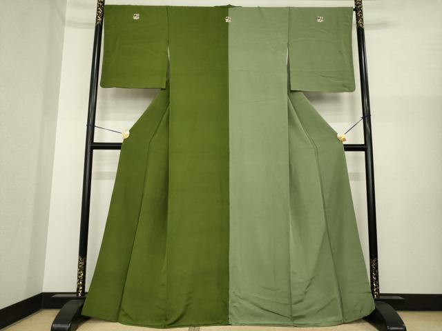 平和屋着物●上質な色無地 片身替わり 利休茶色×海松色 正絹 逸品 AABI8209ck