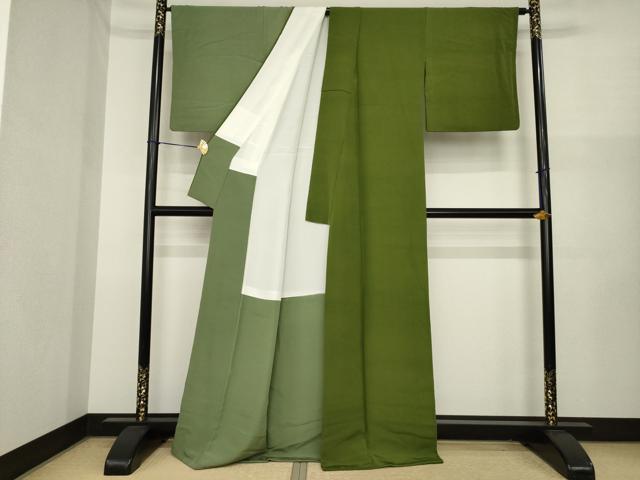 平和屋着物●上質な色無地 片身替わり 利休茶色×海松色 正絹 逸品 AABI8209ck