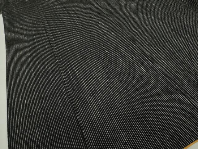 平和屋着物●上質な紬 縞 黒地 正絹 逸品 AABI8210ck