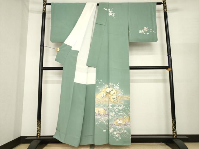 平和屋着物●訪問着 駒刺繍 地紙花文 暈し染め 金彩 正絹 逸品 AABI8215ck
