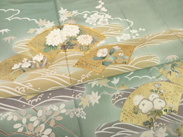 平和屋着物●訪問着 駒刺繍 地紙花文 暈し染め 金彩 正絹 逸品 AABI8215ck
