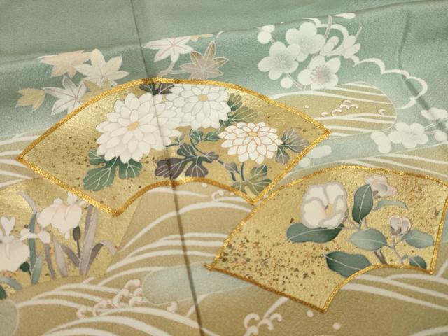 平和屋着物●訪問着 駒刺繍 地紙花文 暈し染め 金彩 正絹 逸品 AABI8215ck