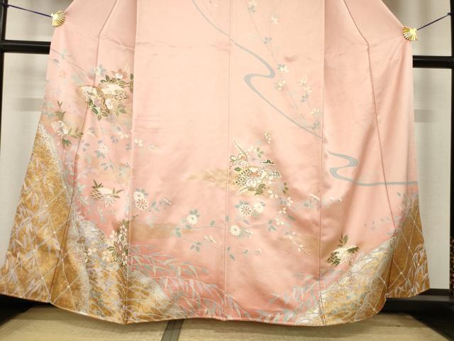 平和屋着物●訪問着 駒刺繍 地紙花籬文 暈し染め 金銀彩 正絹 逸品 AABI8216ck