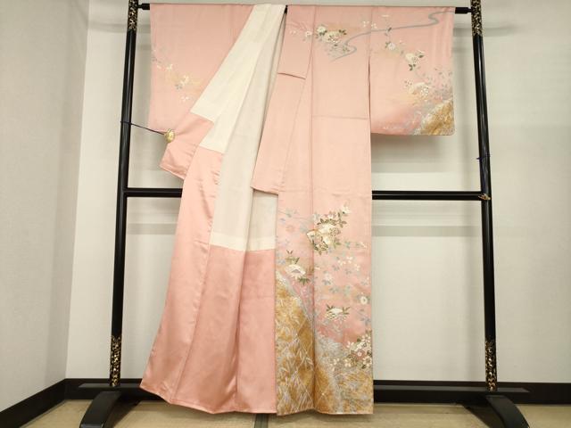 平和屋着物●訪問着 駒刺繍 地紙花籬文 暈し染め 金銀彩 正絹 逸品 AABI8216ck