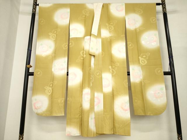 平和屋着物●振袖用長襦袢 袷 椿 暈し染め 金彩 ますいわ屋扱い 半衿刺繍 正絹 逸品 AABI8232ck