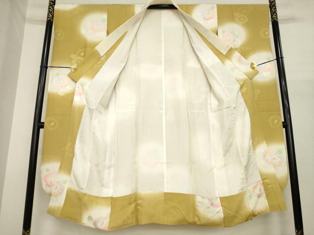 平和屋着物●振袖用長襦袢 袷 椿 暈し染め 金彩 ますいわ屋扱い 半衿刺繍 正絹 逸品 AABI8232ck