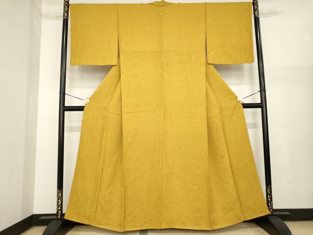 平和屋着物●上質な色無地 辻が花地紋 山吹茶色 正絹 逸品 未使用 AABI8234ck