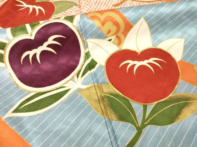 平和屋着物●十日町老舗ブランド 吉澤友禅 吾妻徳穂 振袖 駒刺繍 橘文 金彩 正絹 逸品 AABI8236ck