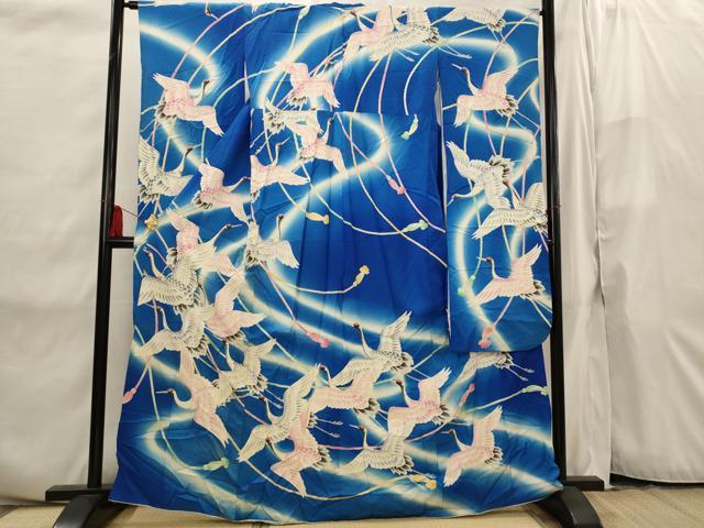 平和屋着物■豪華振袖 飛鶴文 暈し染め 正絹 逸品 AABI8245st