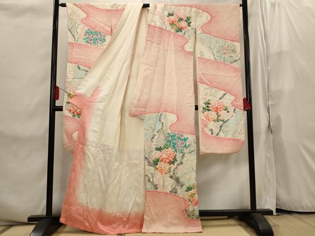 平和屋着物■豪華振袖 絞り 草花文 暈し染め 金彩 正絹 逸品 AABI8246st