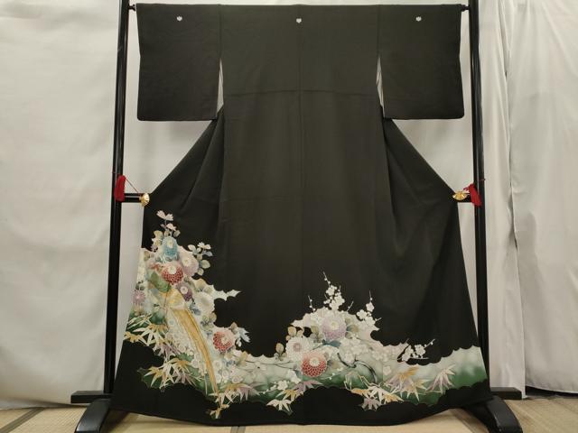 平和屋着物■豪華黒留袖 刺繍 花鳥文 金銀糸 金銀彩 正絹 逸品 AABI8260st