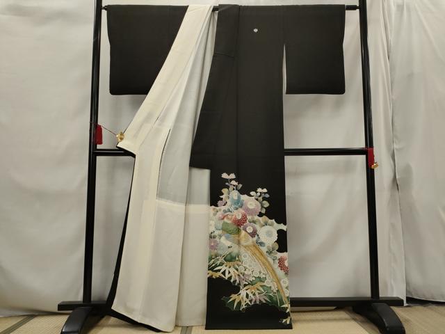 平和屋着物■豪華黒留袖 刺繍 花鳥文 金銀糸 金銀彩 正絹 逸品 AABI8260st