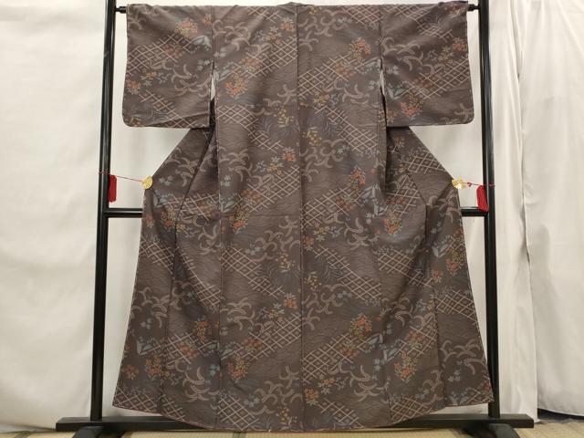 平和屋着物■小紋 草花文 洗える着物 未使用 AABI8261st
