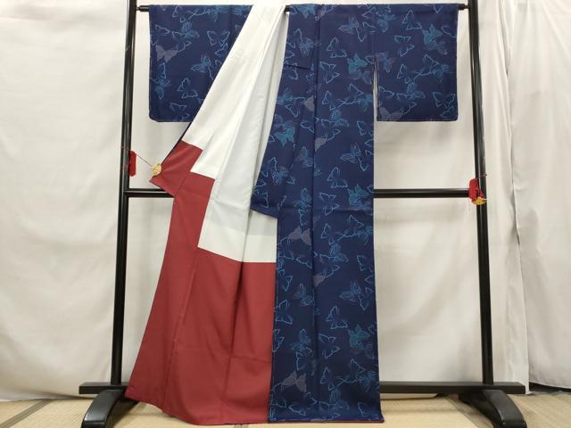 平和屋着物■小紋 舞蝶文 洗える着物 未使用 AABI8262st