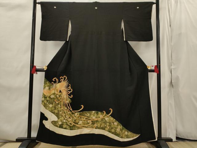 平和屋着物■豪華黒留袖 駒刺繍 鳳凰枝梅文 金銀糸 金彩 正絹 逸品 AABI8296st