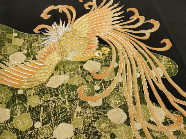 平和屋着物■豪華黒留袖 駒刺繍 鳳凰枝梅文 金銀糸 金彩 正絹 逸品 AABI8296st