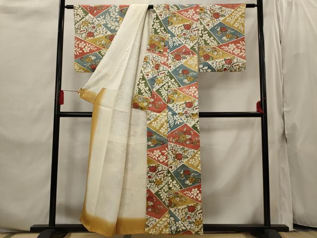 平和屋着物■上質な小紋 切り嵌め花文 金彩 正絹 逸品 AABI8297st