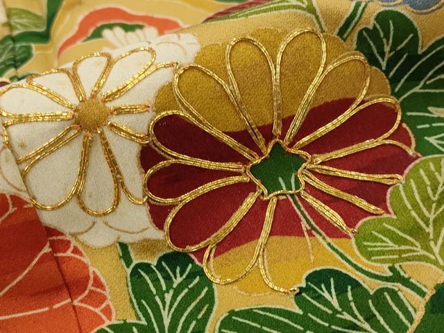 平和屋着物■豪華振袖 駒刺繍 草花文 金彩 正絹 逸品 AABI8302st