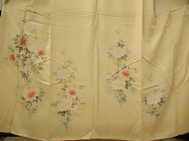 平和屋着物■訪問着 手描き 駒刺繍 草花文 正絹 逸品 AABI8306st